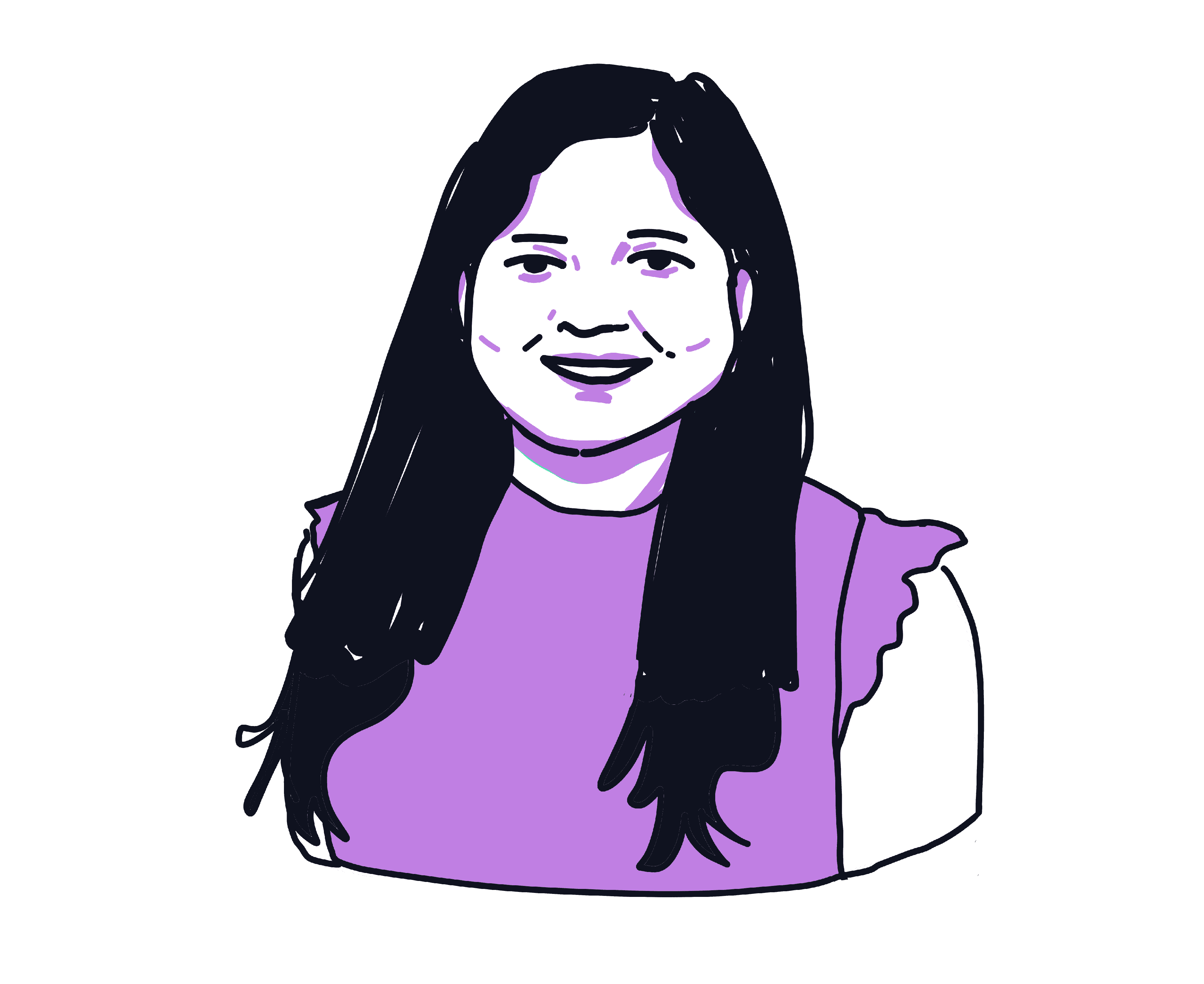 An illustration of Nidhi Sharma in a purple theme
