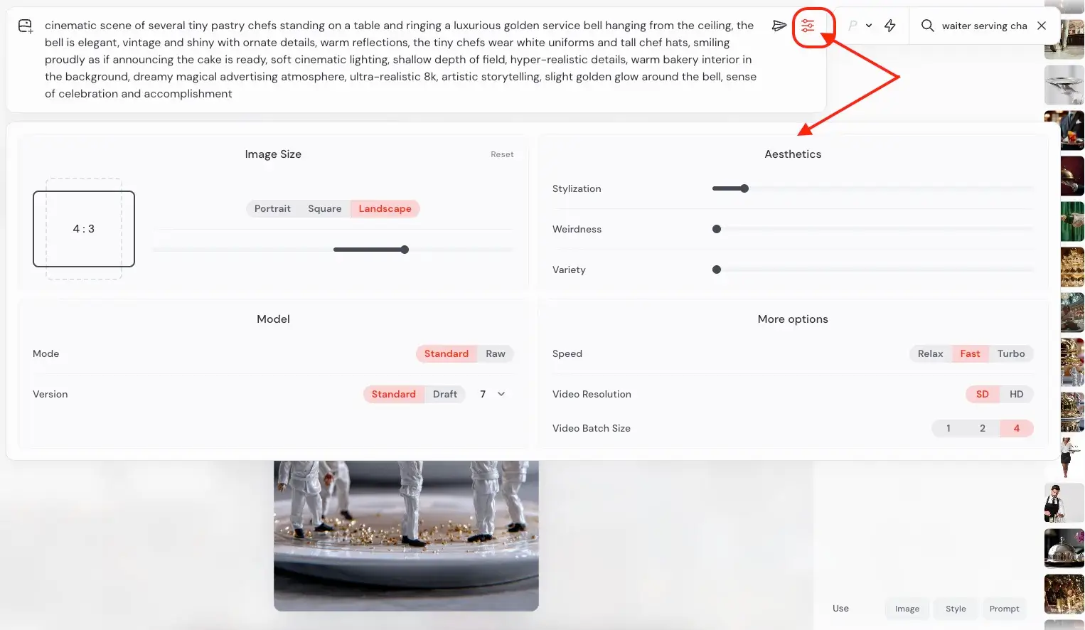 midjourney-advanced control panel for additional settings