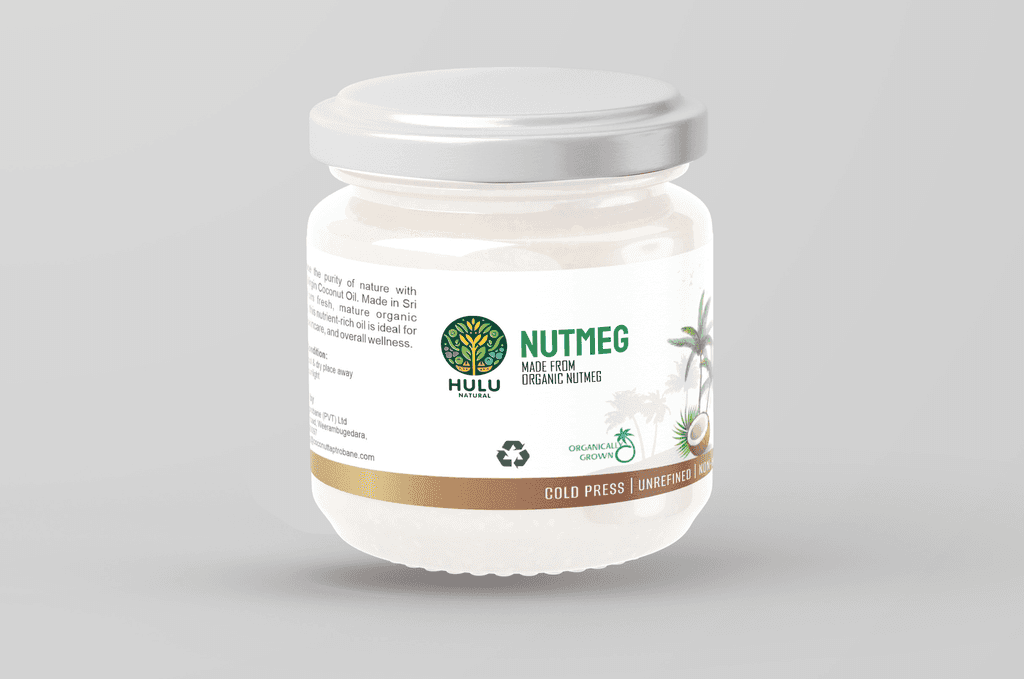 A jar of Hulu Natural Organic Nutmeg.