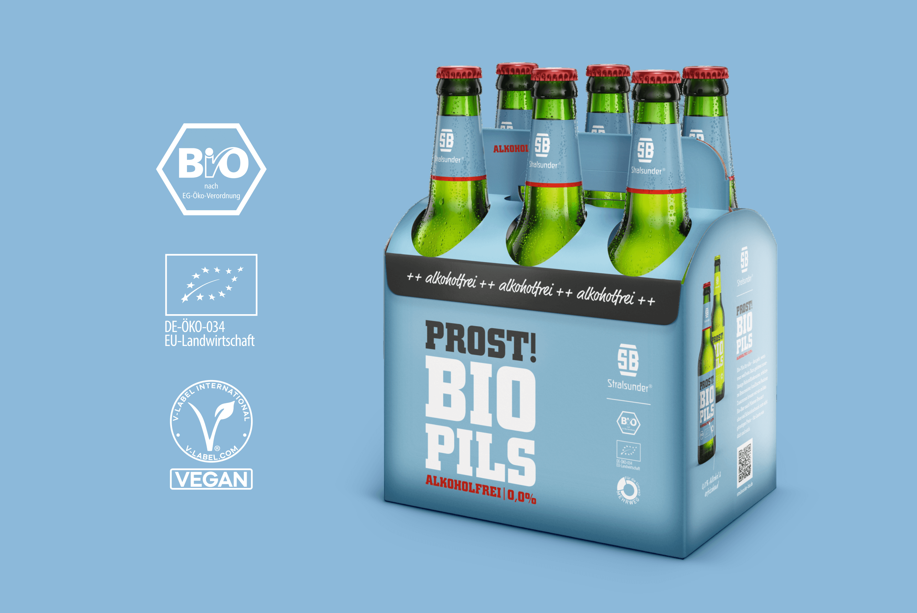 Prost! Bio Pils 6-pack with organic and vegan labels.