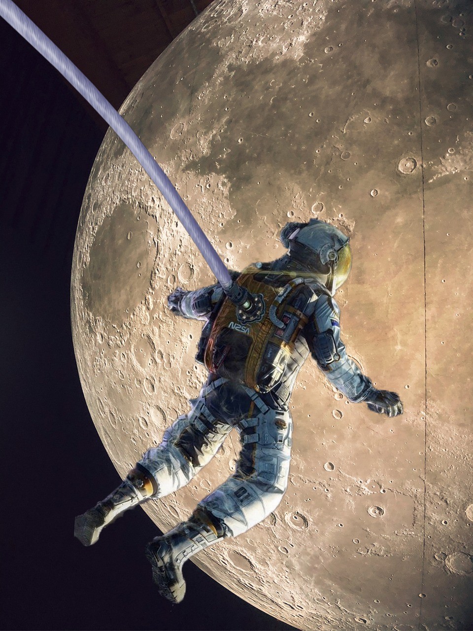 An astronaut floating towards the moon