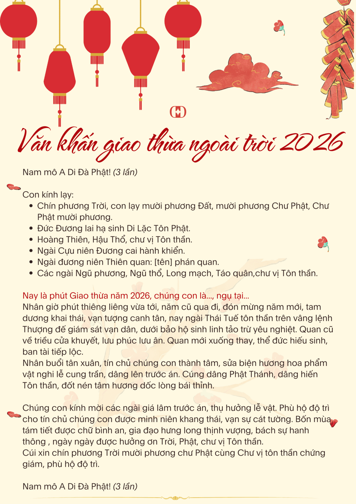 Văn khấn ngoài trời 2026