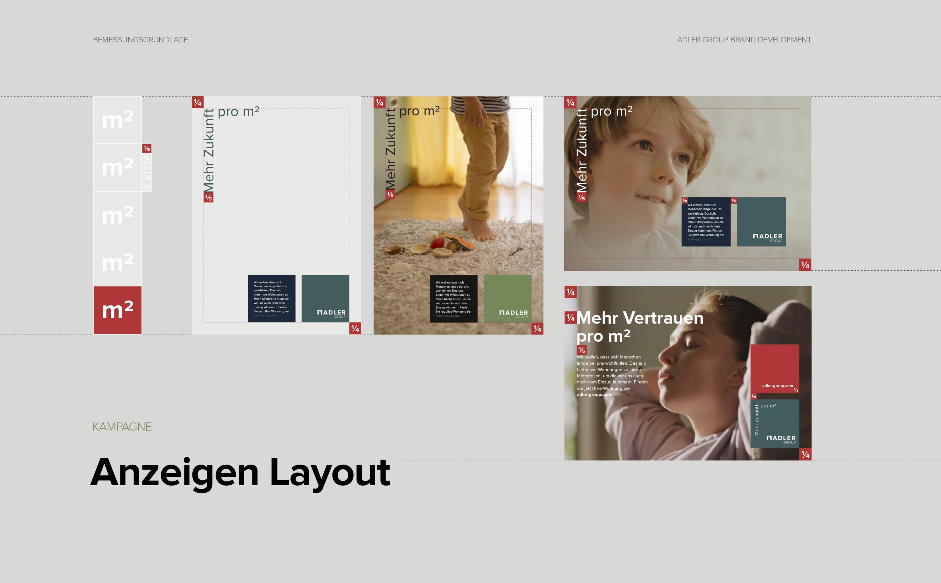 Editorial Design für Unternehmenspublikationen der Adler Group – strukturierte Layouts und visuelle Klarheit.