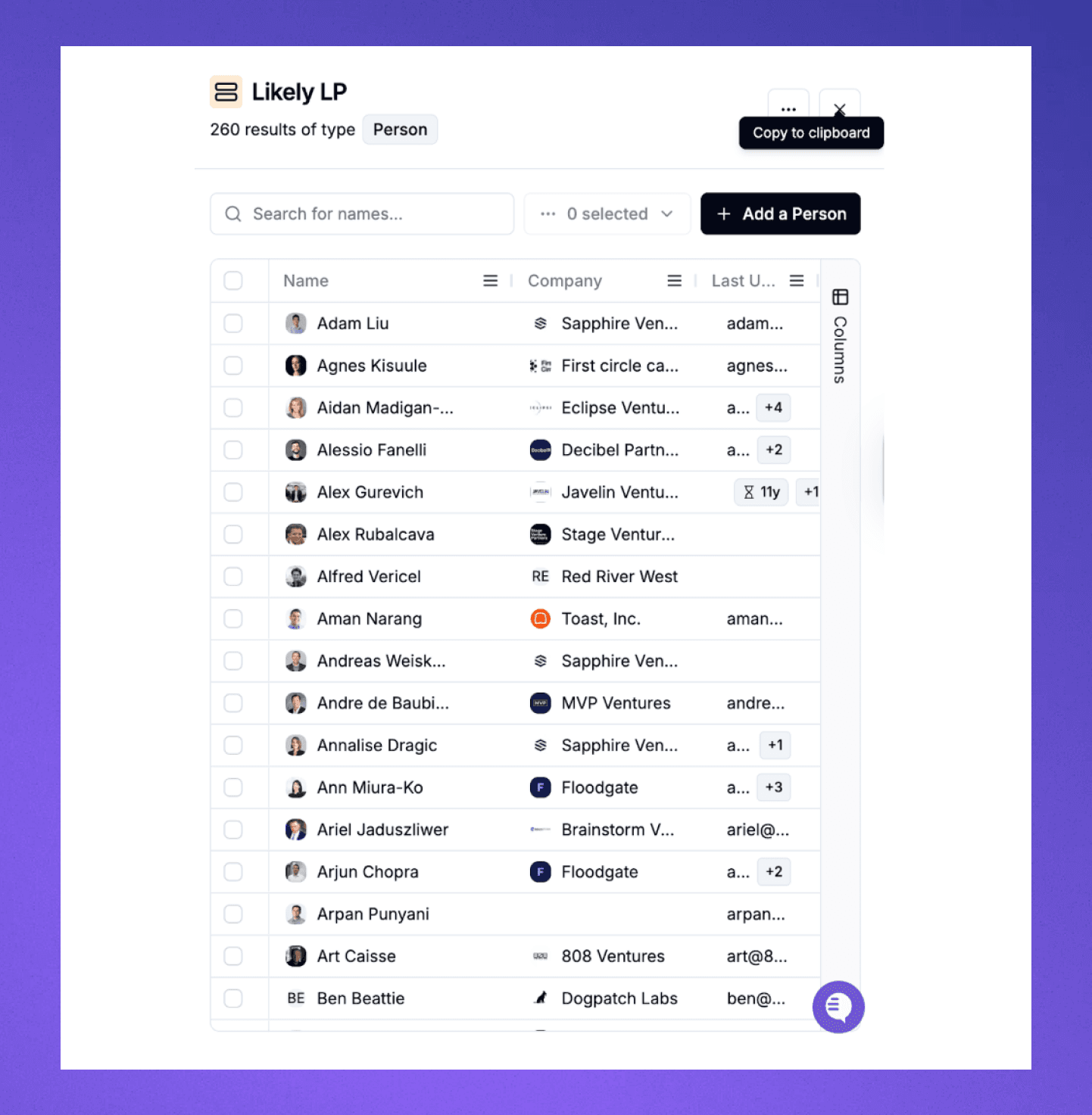 Deal activity shown alongside relationship context for informed decision-making.
