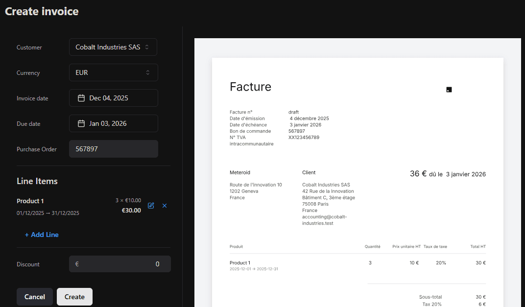 Ad Hoc invoices creation in Meteroid