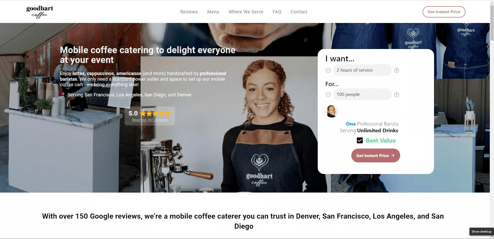 Goodhart coffee homepage hero section