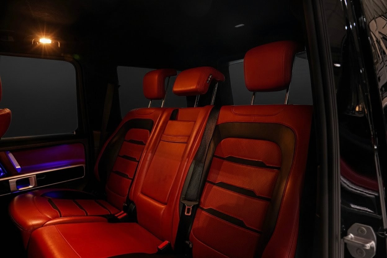 Rear seats of Mercedes G63 AMG luxury SUV rental in Dubai