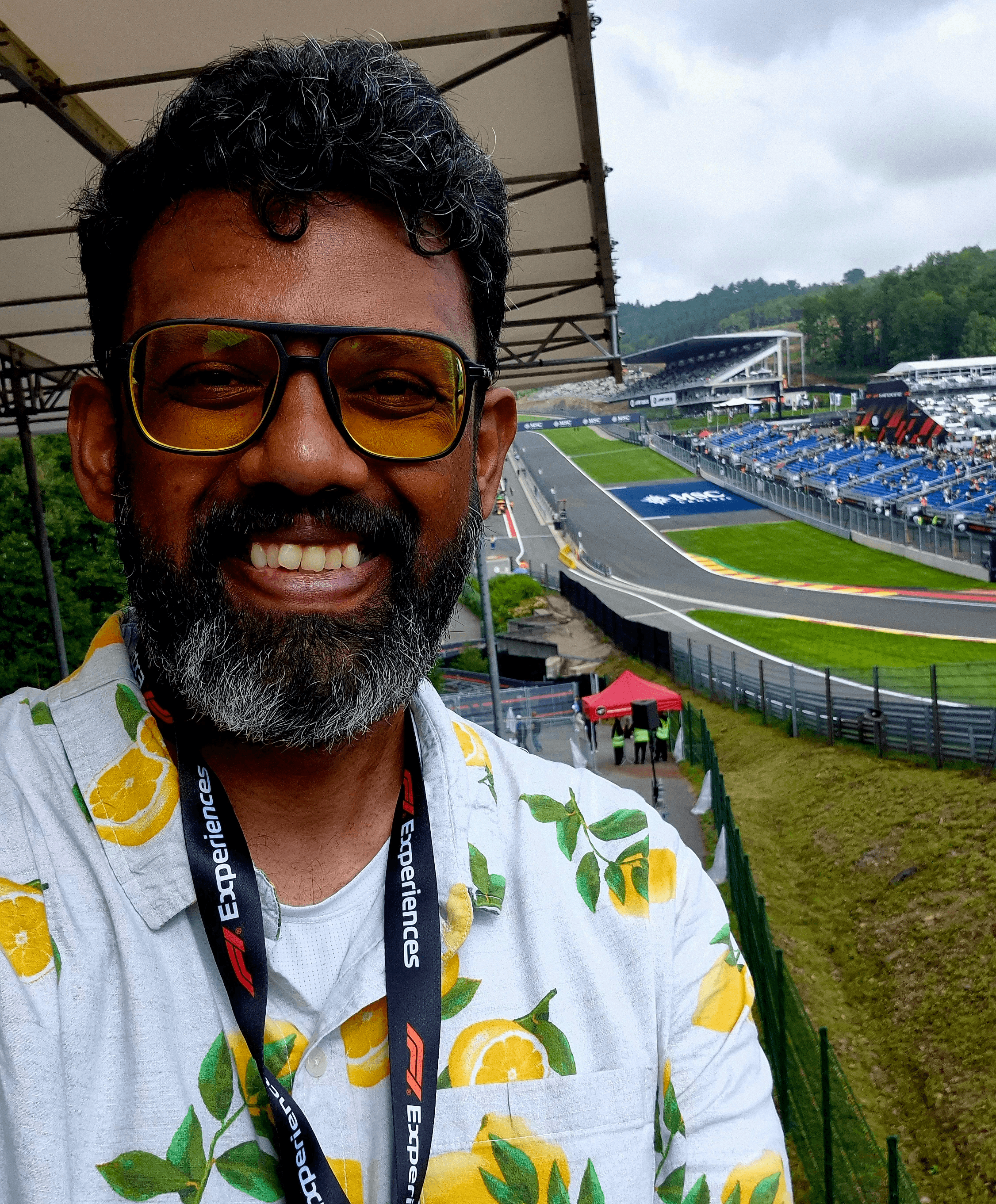 Abhishek watching cars at the Spa Francorchamps