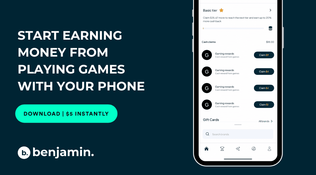 PHONE SHOWING CASH REWARDS USER HAS EARNED FROM PLAYING MOBILE GAMES THROUGH BENJAMIN APP