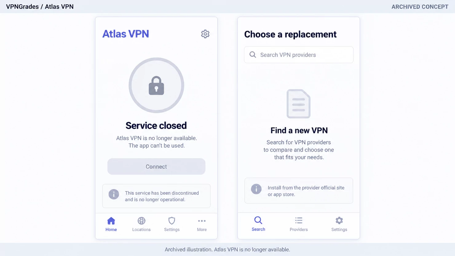 Atlas VPN: an app-management concept (illustration).