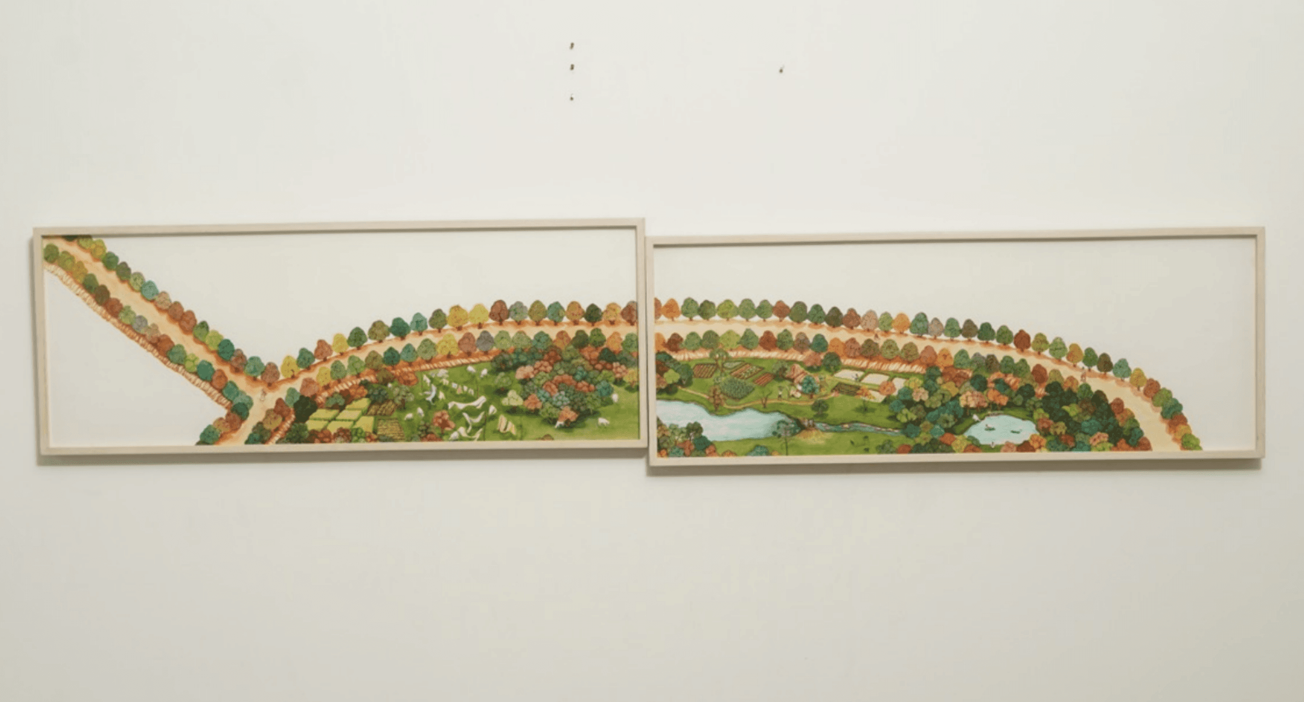 herd of sheep on road painting