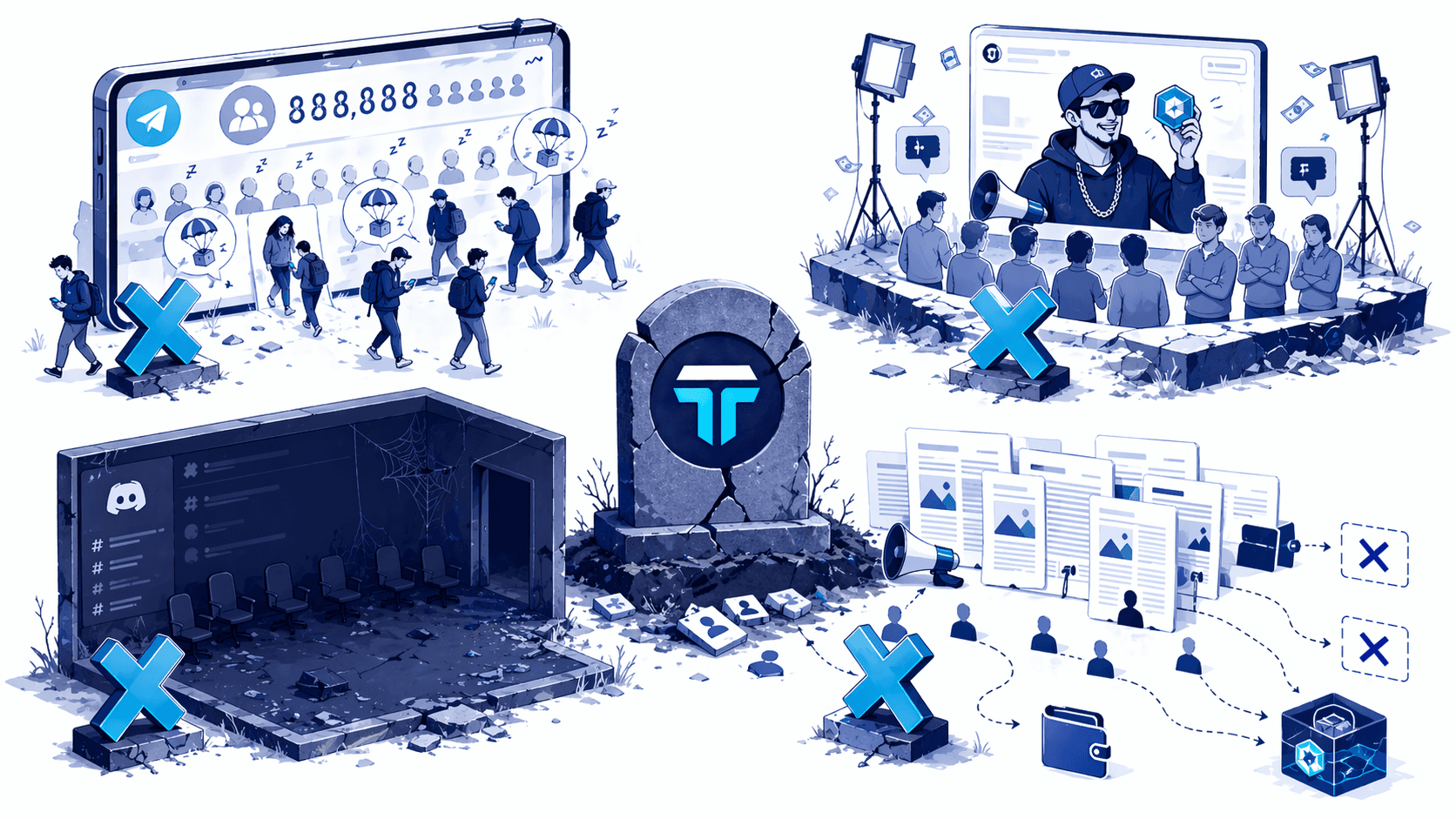 Images shows tactics, strategies, and tools that no more work in DeFi marketing in 2026