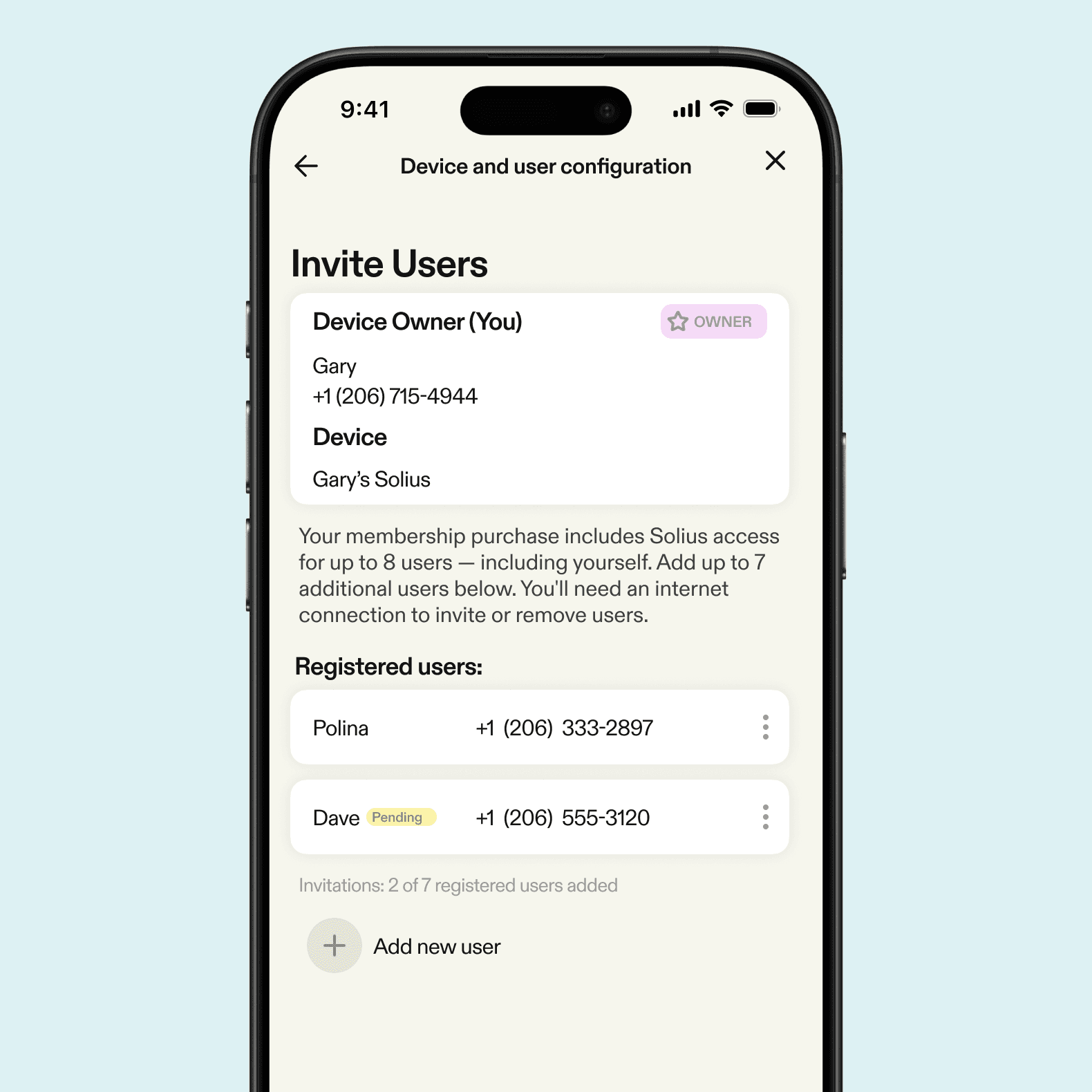 Minimal dashboard card showing therapy details with next recommended date, previous session date, personalized dose, and options to schedule, view history, or adjust settings