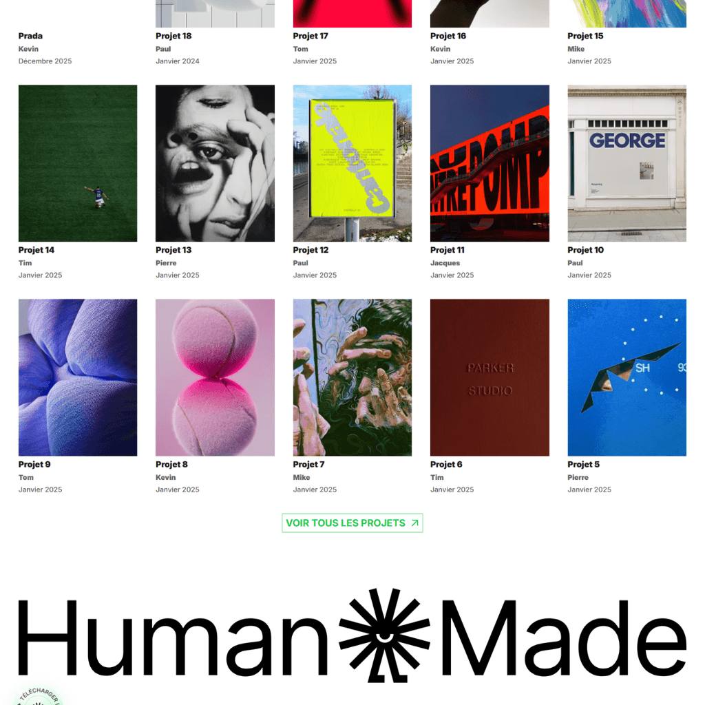 HumanMade – site portfolio avec grille de projets
