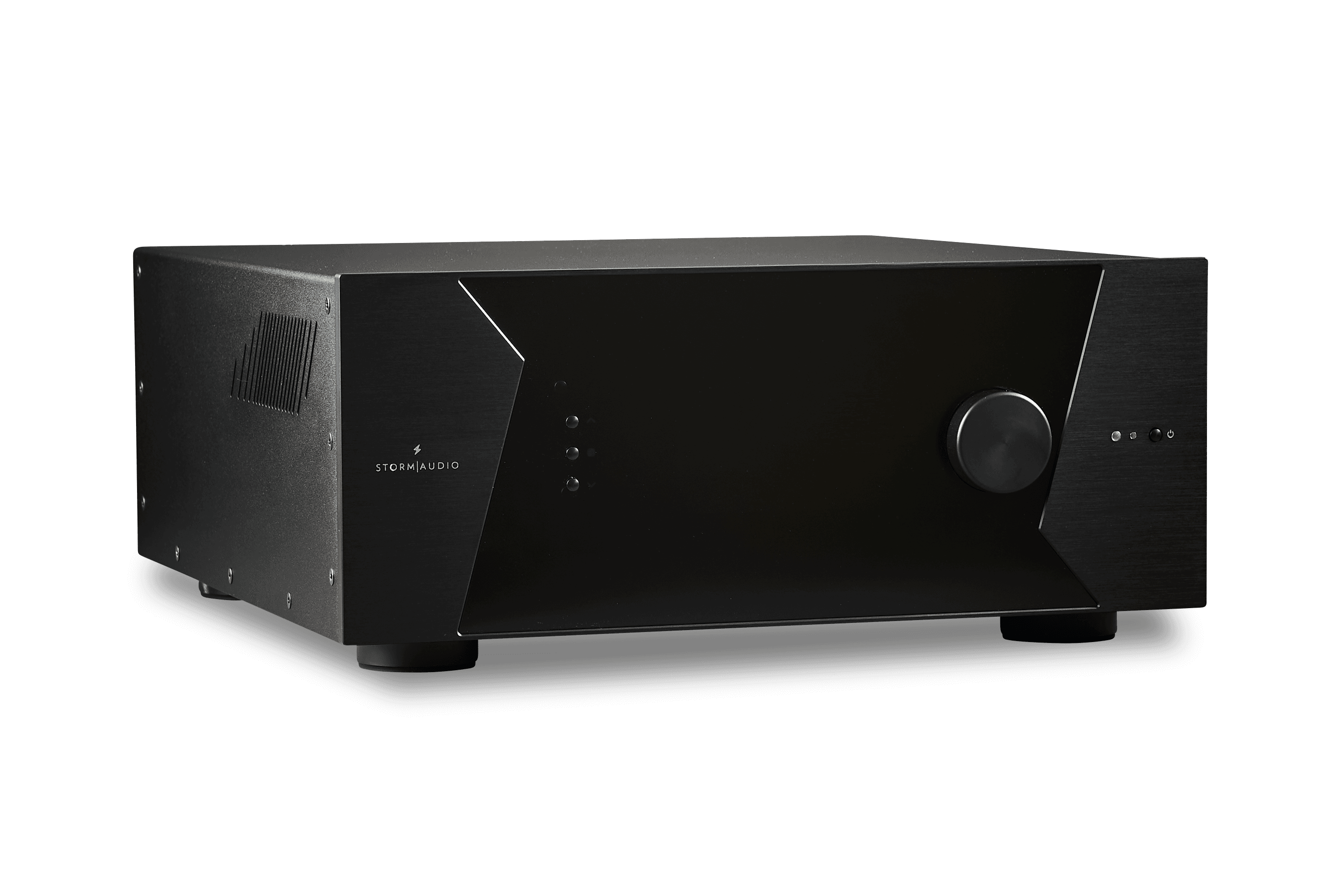 Black Stormaudio processor with volume knob and LEDs