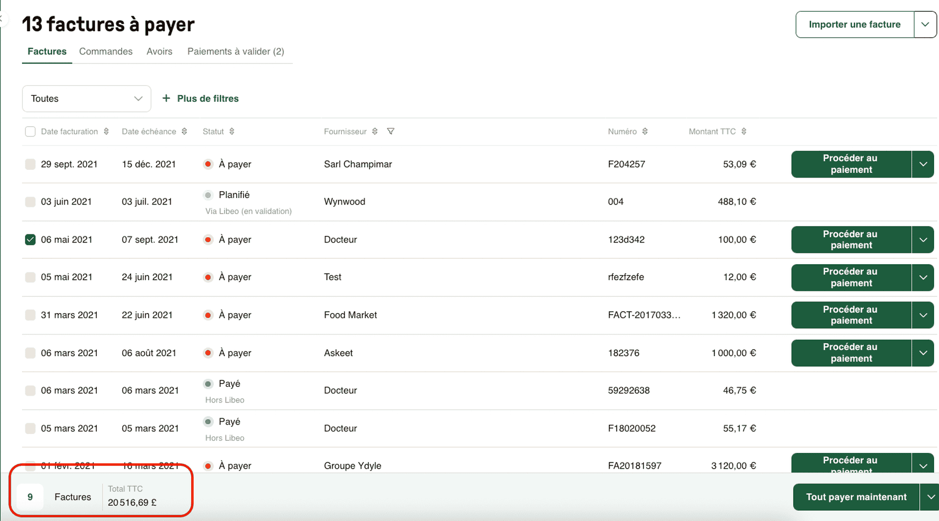 Effectuer un paiement groupé