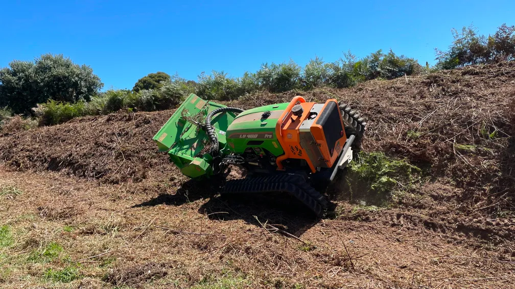 Cutting and clearing fire-prone deadwood on steep inclines