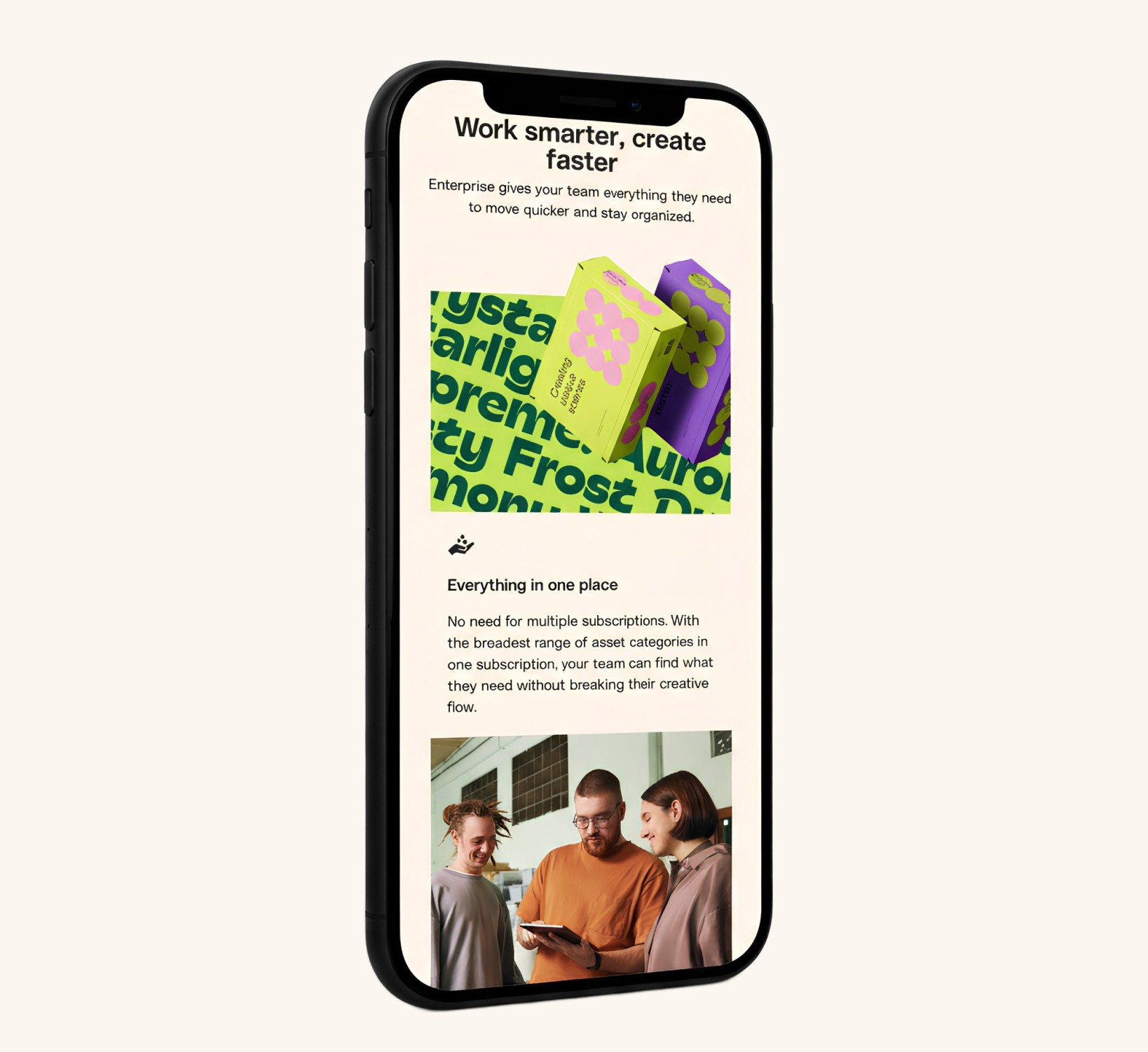 Mobile view of the Envato Enterprise landing page highlighting content hierarchy and responsive layout.