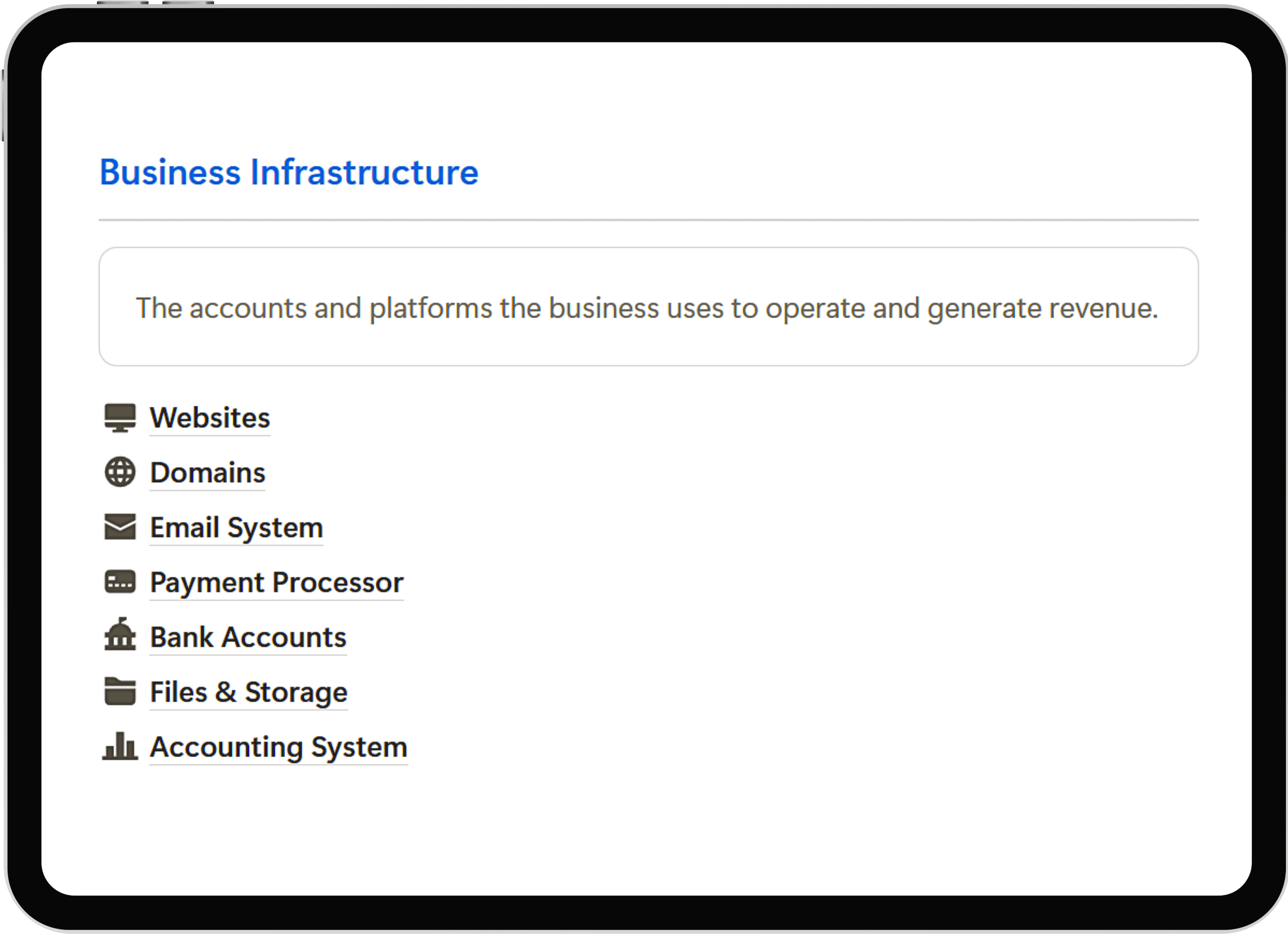 Account references and document links shown in the Taskterra Business Record.