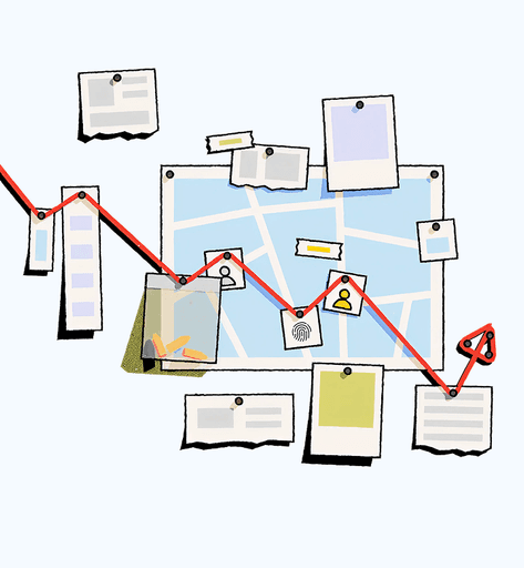 Illustration of a declining conversion journey across connected website pages