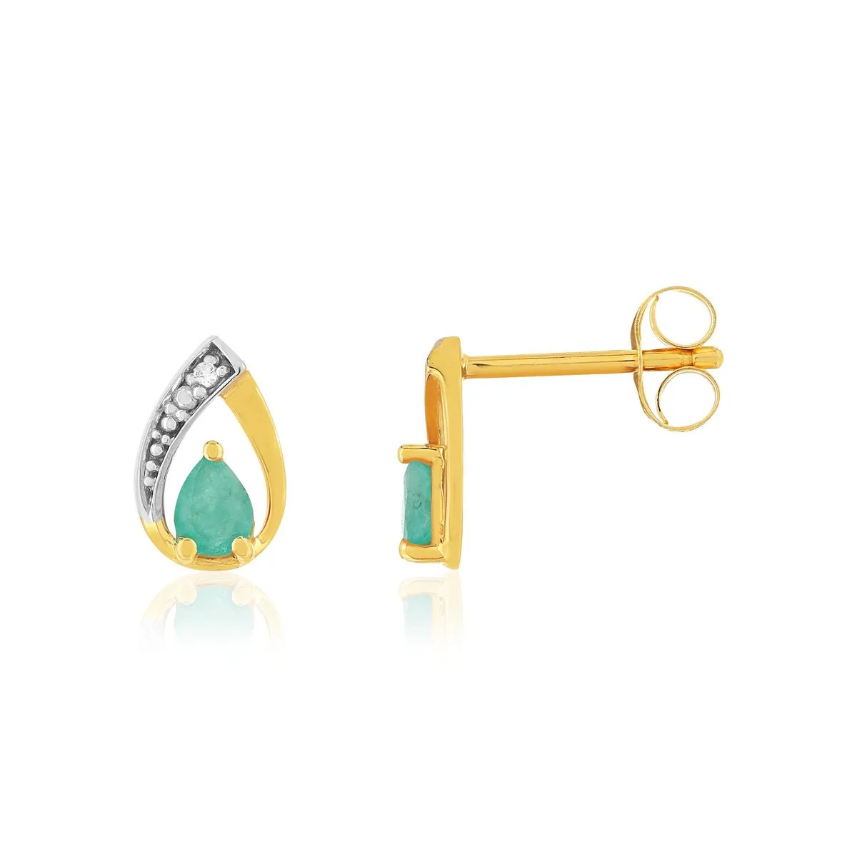 Boucles d'oreilles en or jaune 375 sertie de diamants et émeraudes