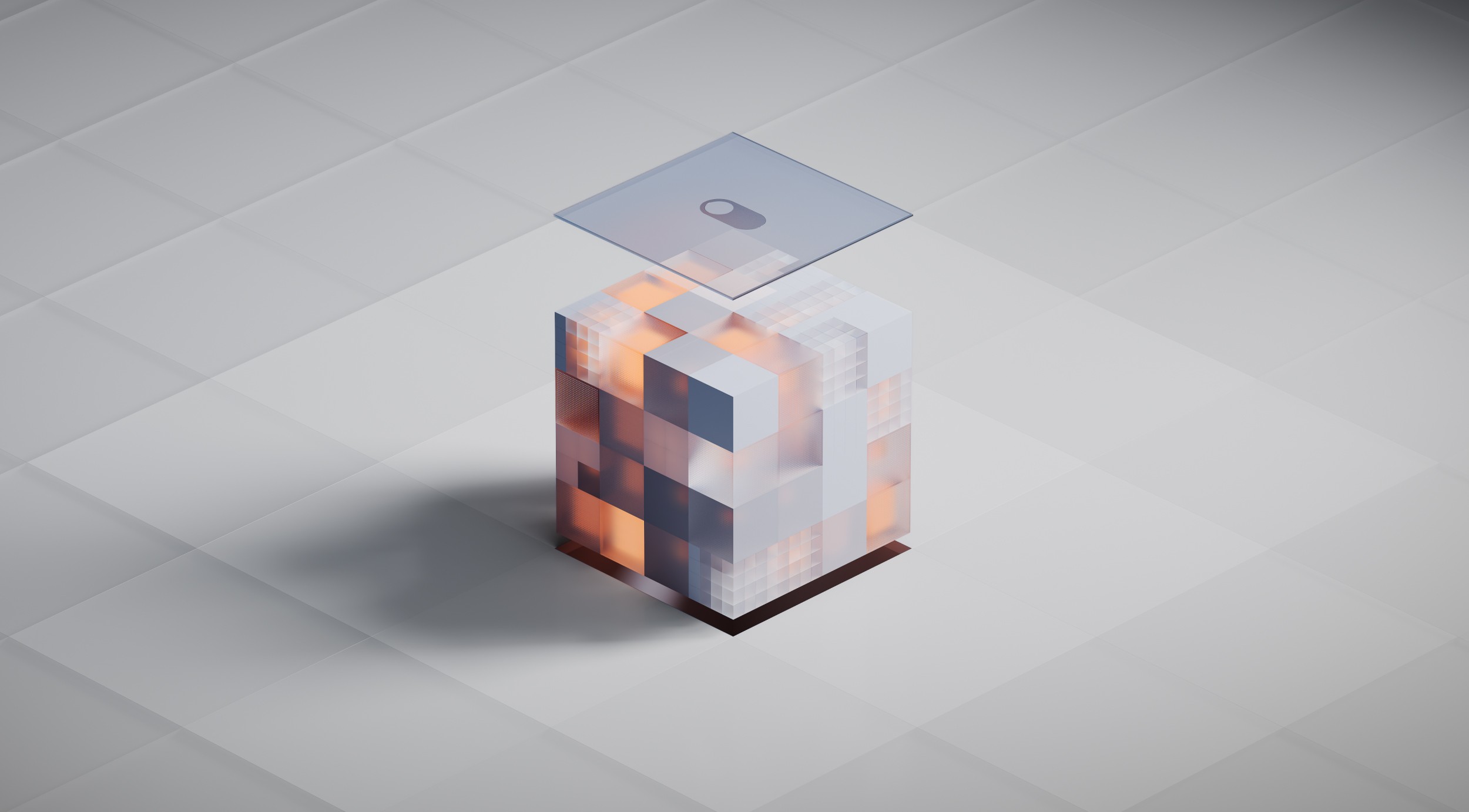 Cube world design in Cinema 4D, rendered with Redshift, visualizing data trends and analytical models in 3D space.