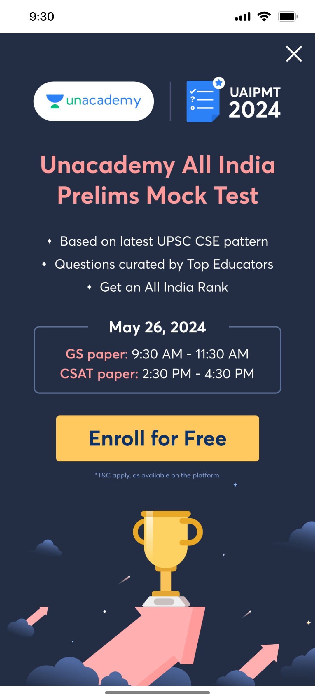 Unacademy Enroll for free Screen