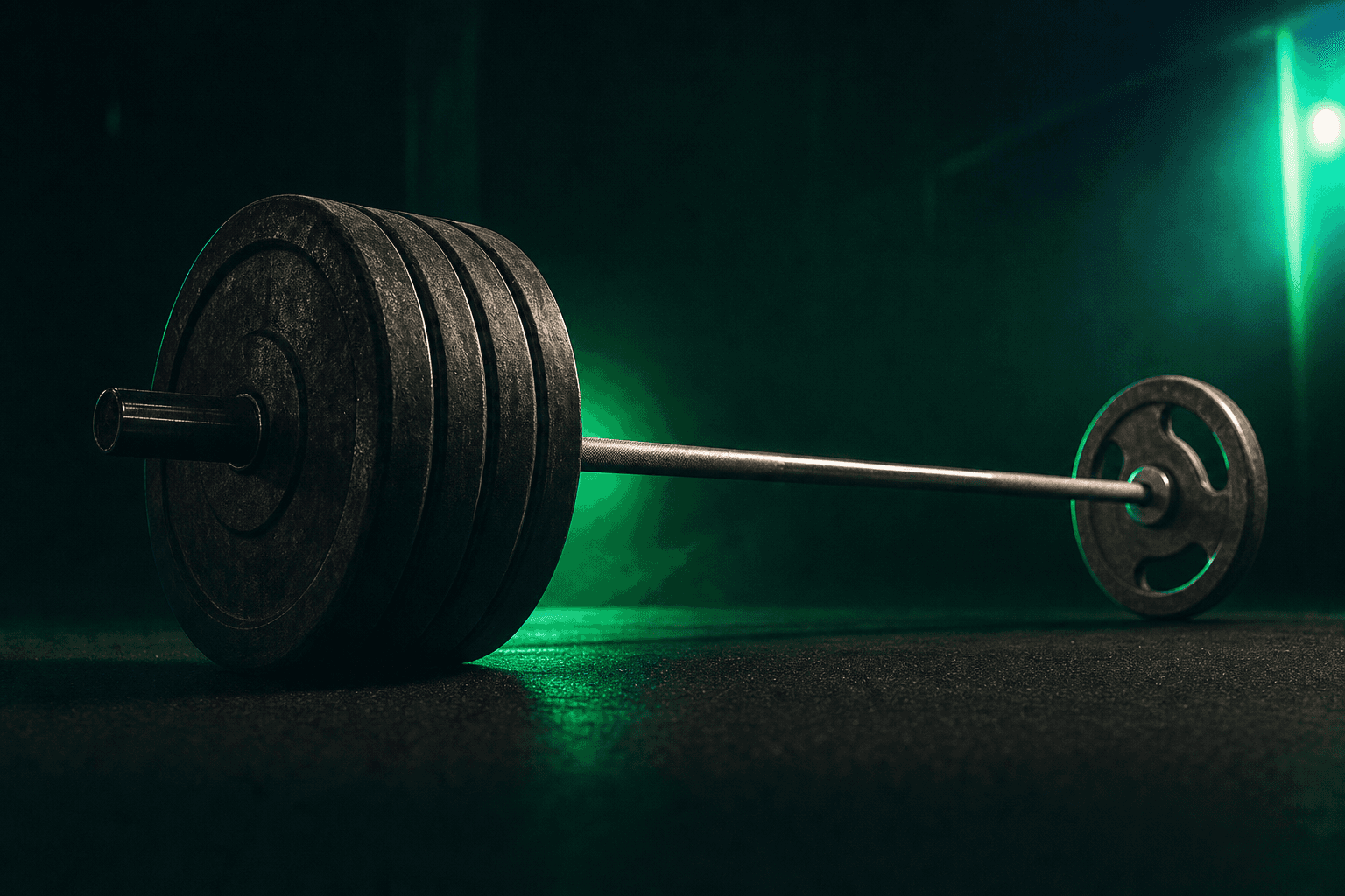 A single barbell loaded heavy on one end and light on the other, illustrating combined heavy-plus-light training