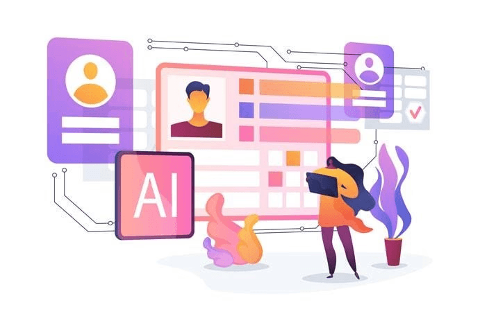 An illustration of AI professionals collaborating in a marketplace setting, highlighting Fonzi's curated approach.