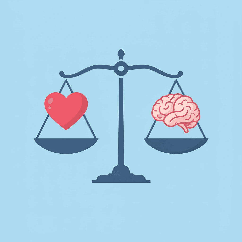 Balance scale comparing emotional readiness on one side, outweighing academic skills on the other