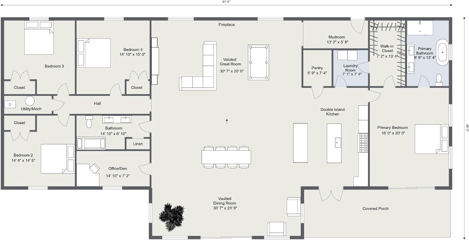 Floor plan of a house featuring two bedrooms and a living room, designed for modern living and efficient space use.
