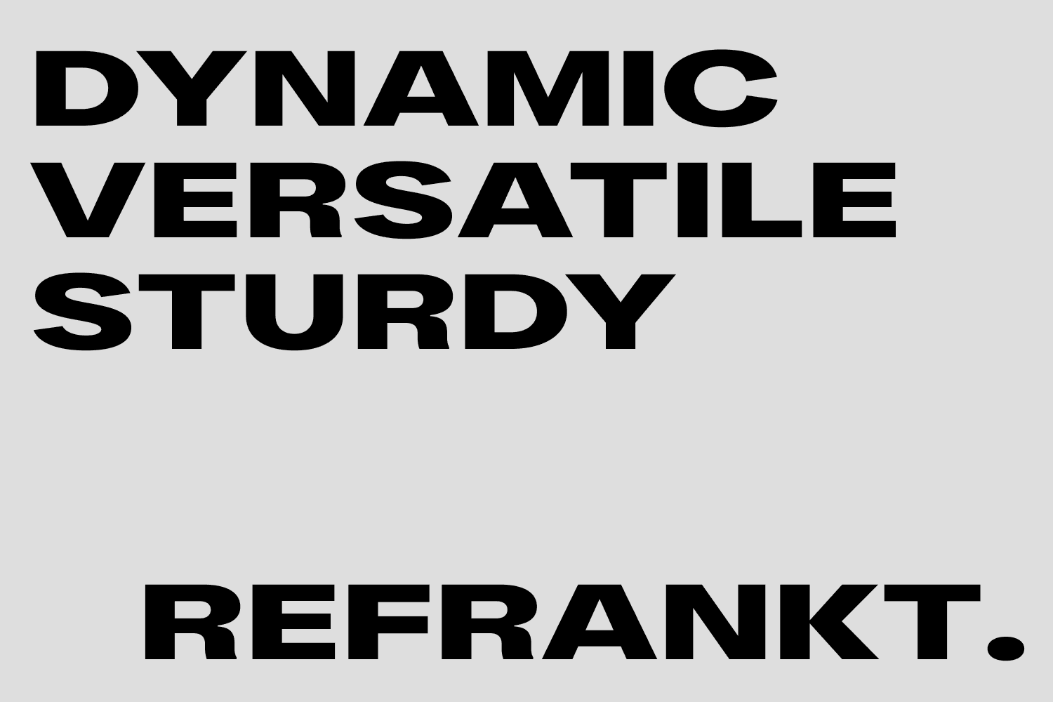 Uppercase letters of Refrankt displayed in a type specimen showcasing clean and futuristic font design