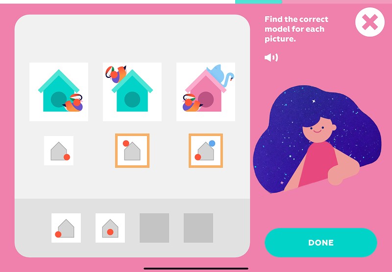 Spatial words: match each birdhouse with its simplified model