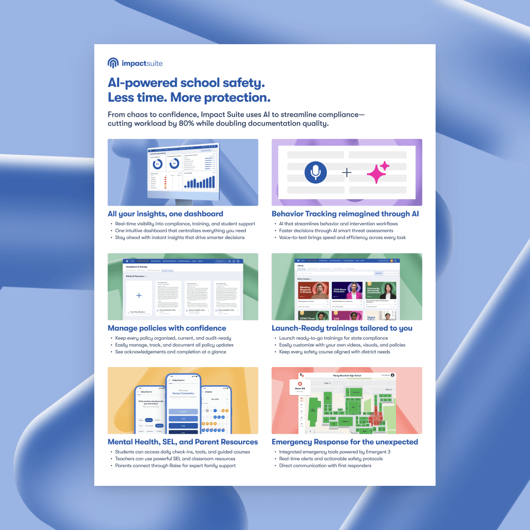 An image of the one-pager about Imapct Suite. With the button below, people can download this one-pager and see a full, concise overview of Imapct Suite.