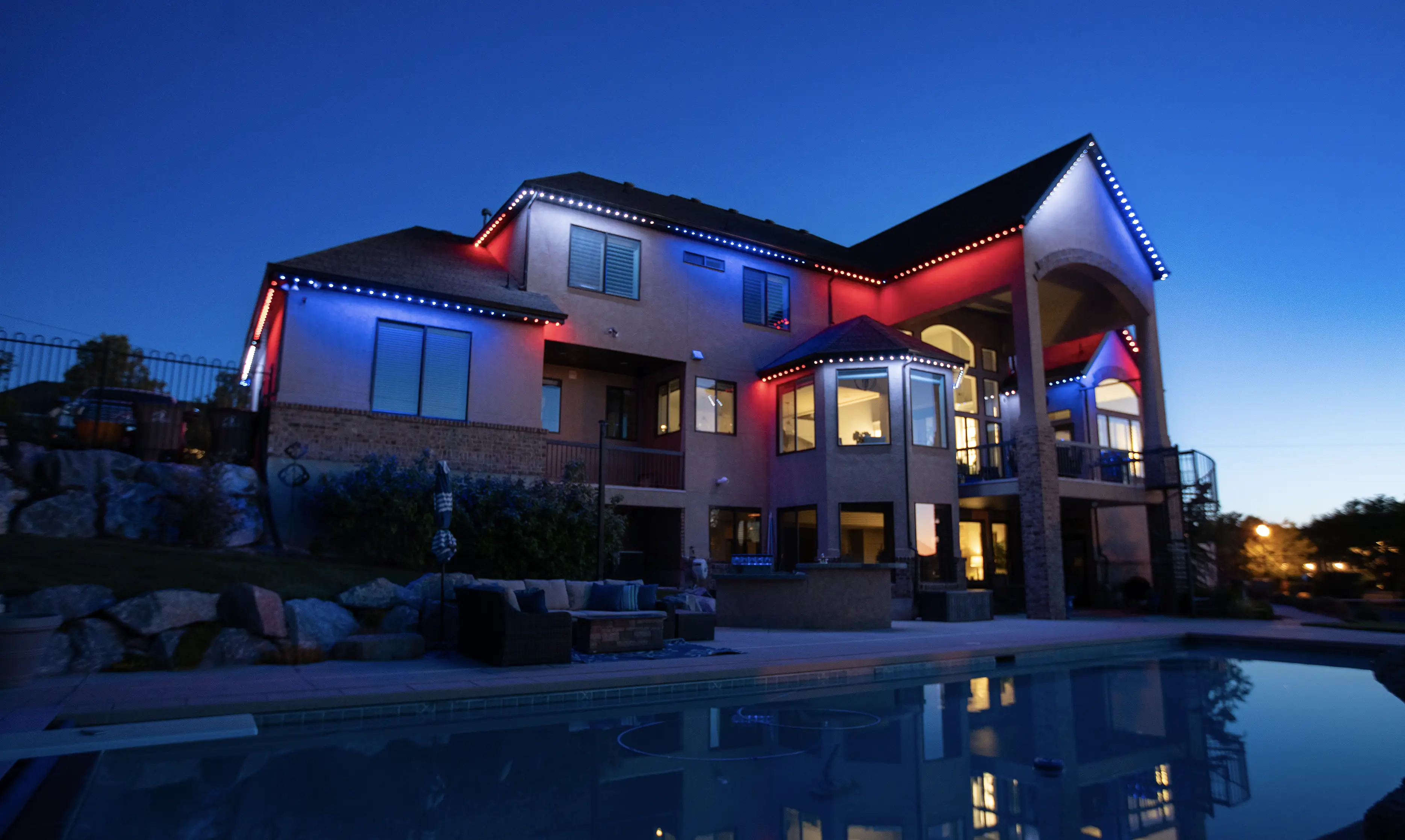 Holiday LED display on beautiful home