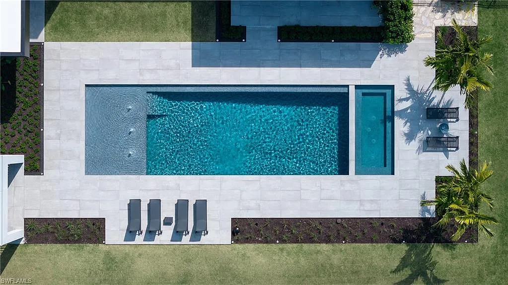 Aerial view of the pool and outdoor living area