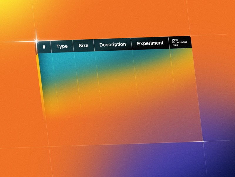 A vibrant gradient background transitions from orange to blue, featuring a sleek black navigation bar at the top.