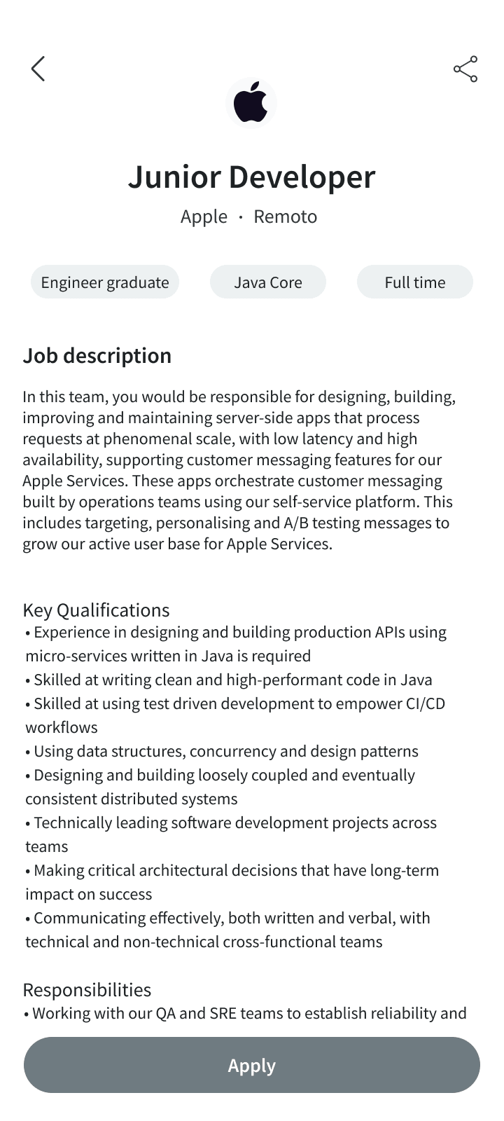 Wireframe — job listing