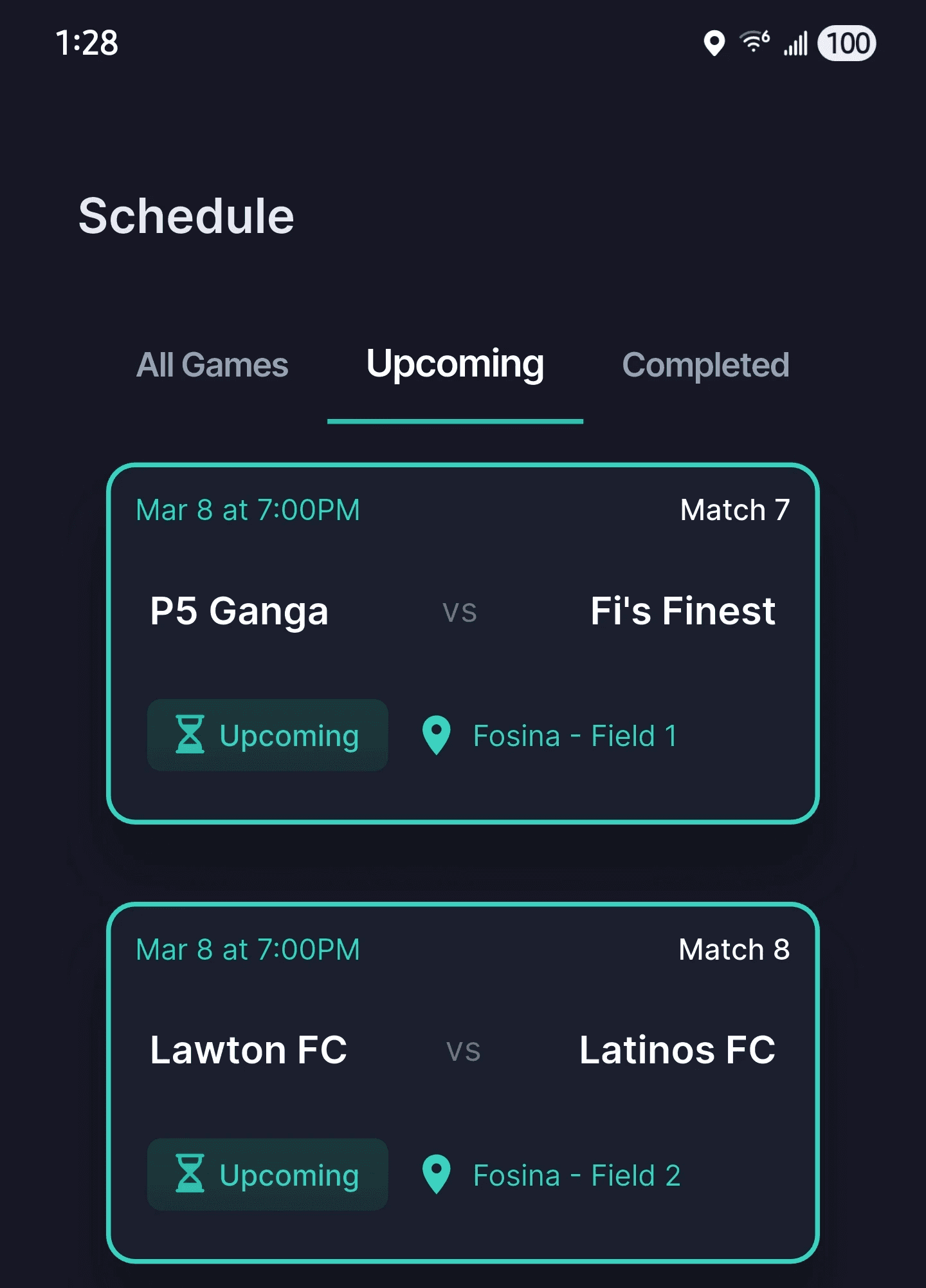 BrackIt Upcoming games screenshot