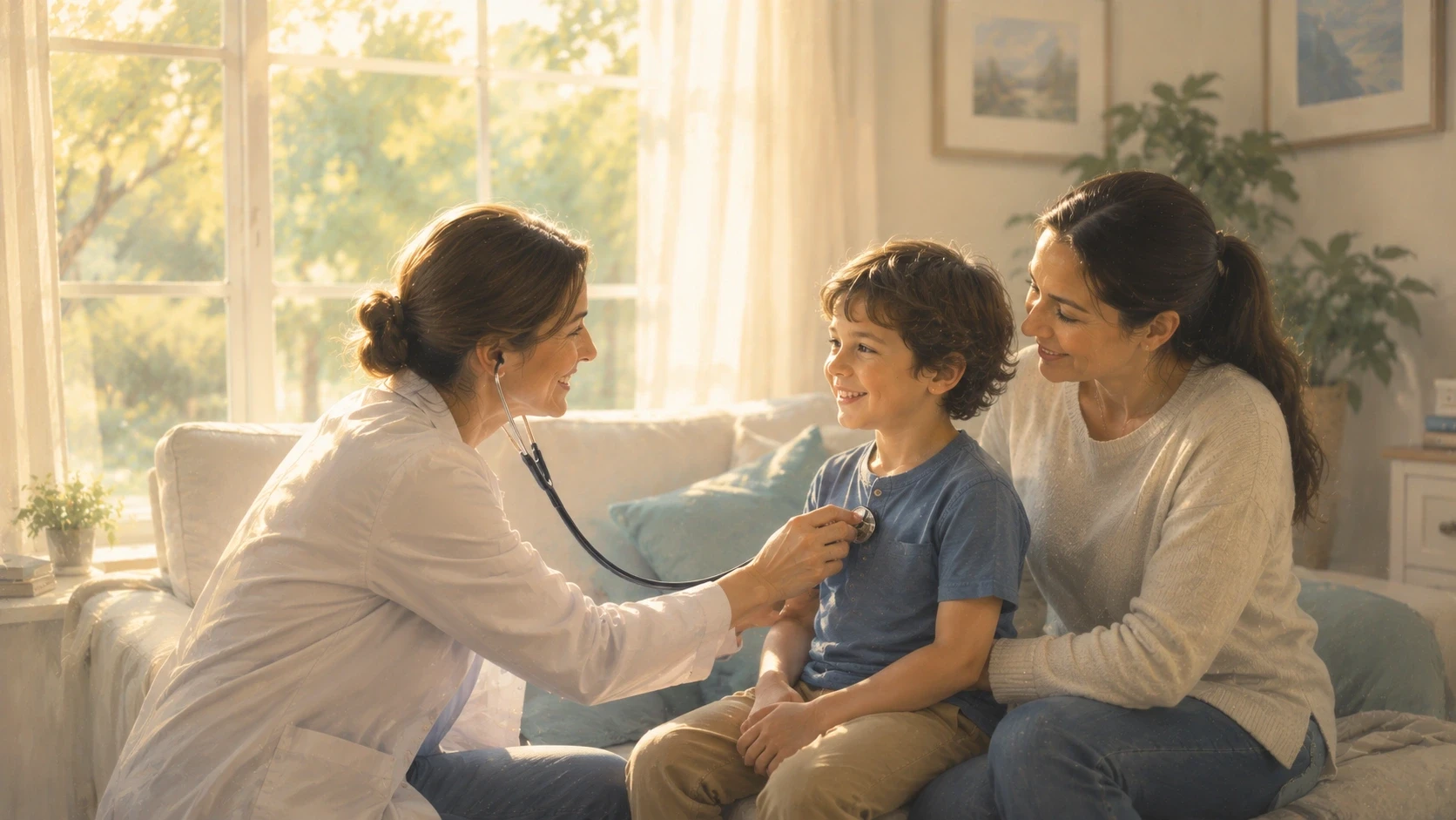 Clinician examining a child at home