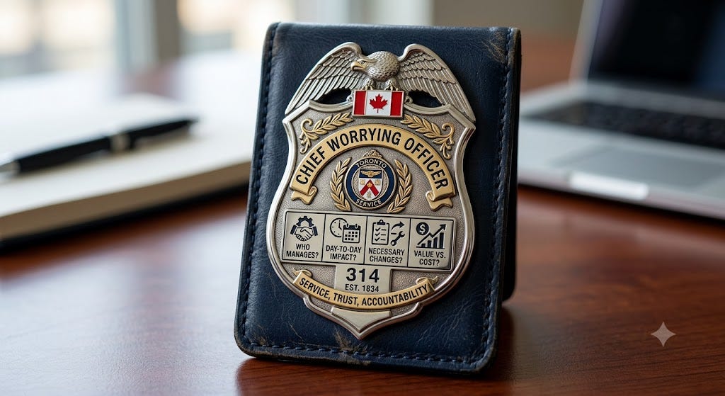 Police-style badge for the Chief Worrying Officer