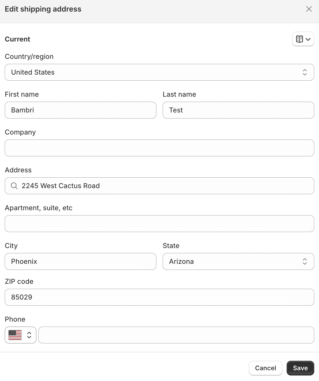 Edit shipping address image under Shopify Order Edit Admin
