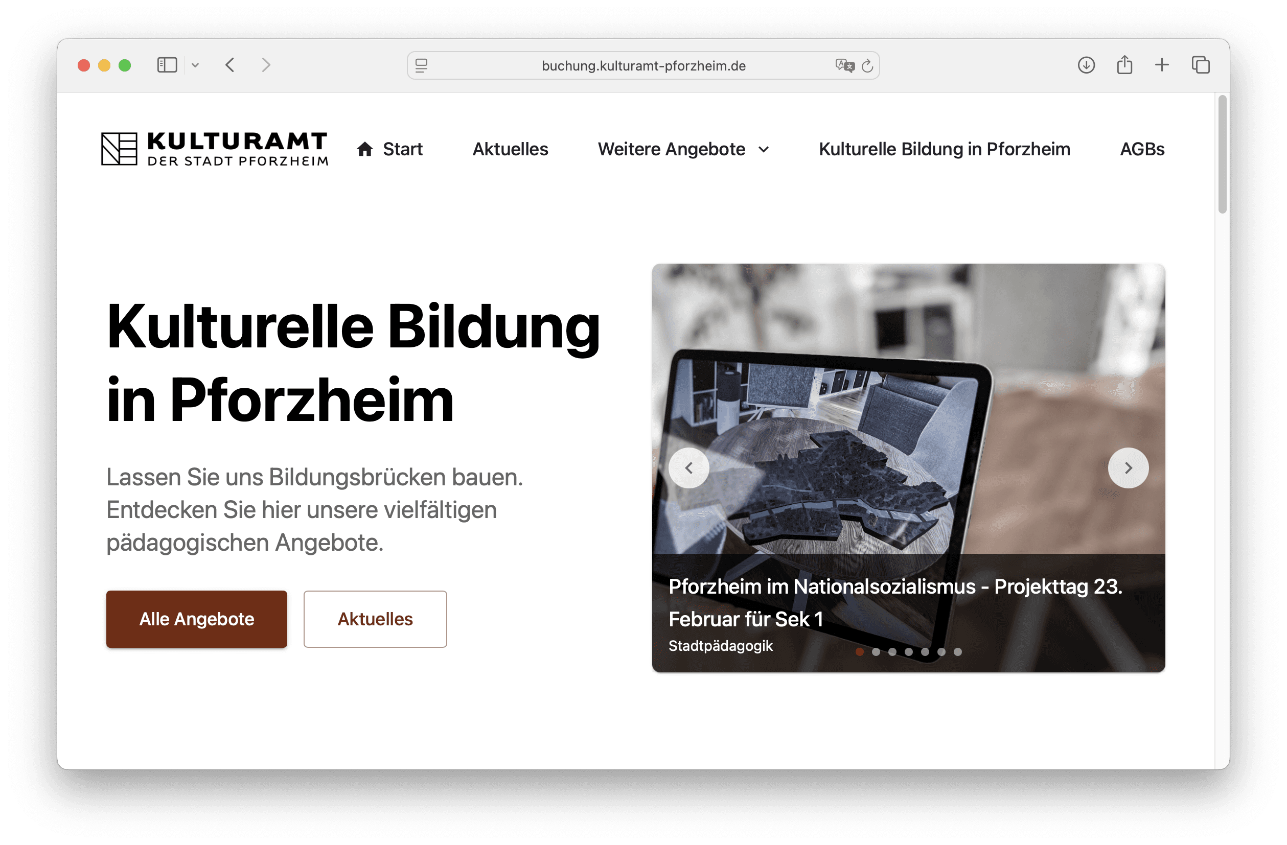 Buchungsplattform des Kulturamts Pforzheim