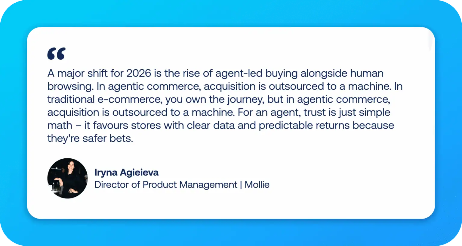 Iryna Agieieva, Director of Product Management at Mollie, explaining how agent-led buying will redefine e-commerce in 2026