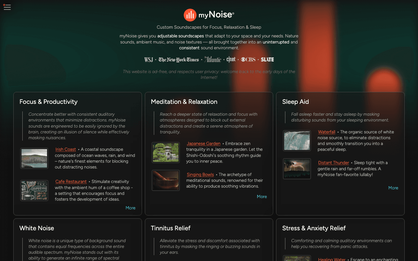 myNoise website screenshot
