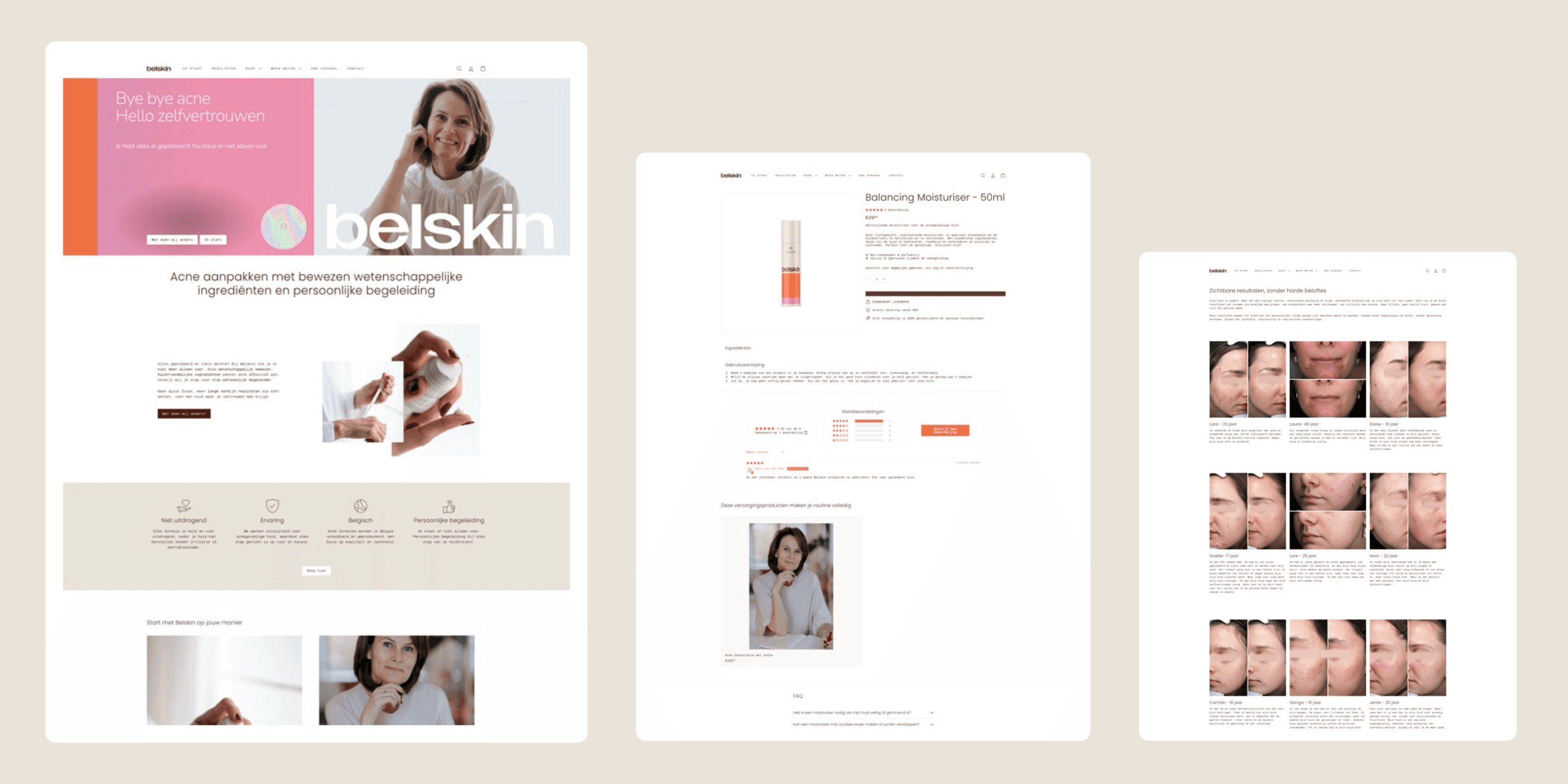 3 screenshots van webpagina's van Belskin