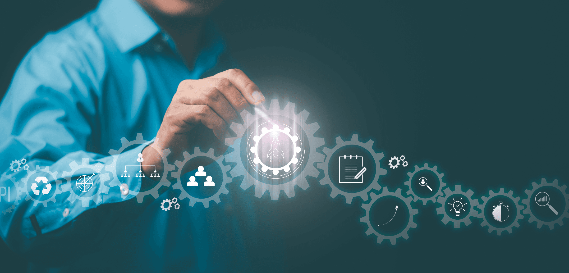 Man is touching digital gears - Secure Enterprise Workflow