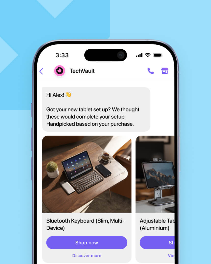 Viber messaging campaign showcasing a personalized message that aims to help a fashion e-commerce store recover abandoned carts.