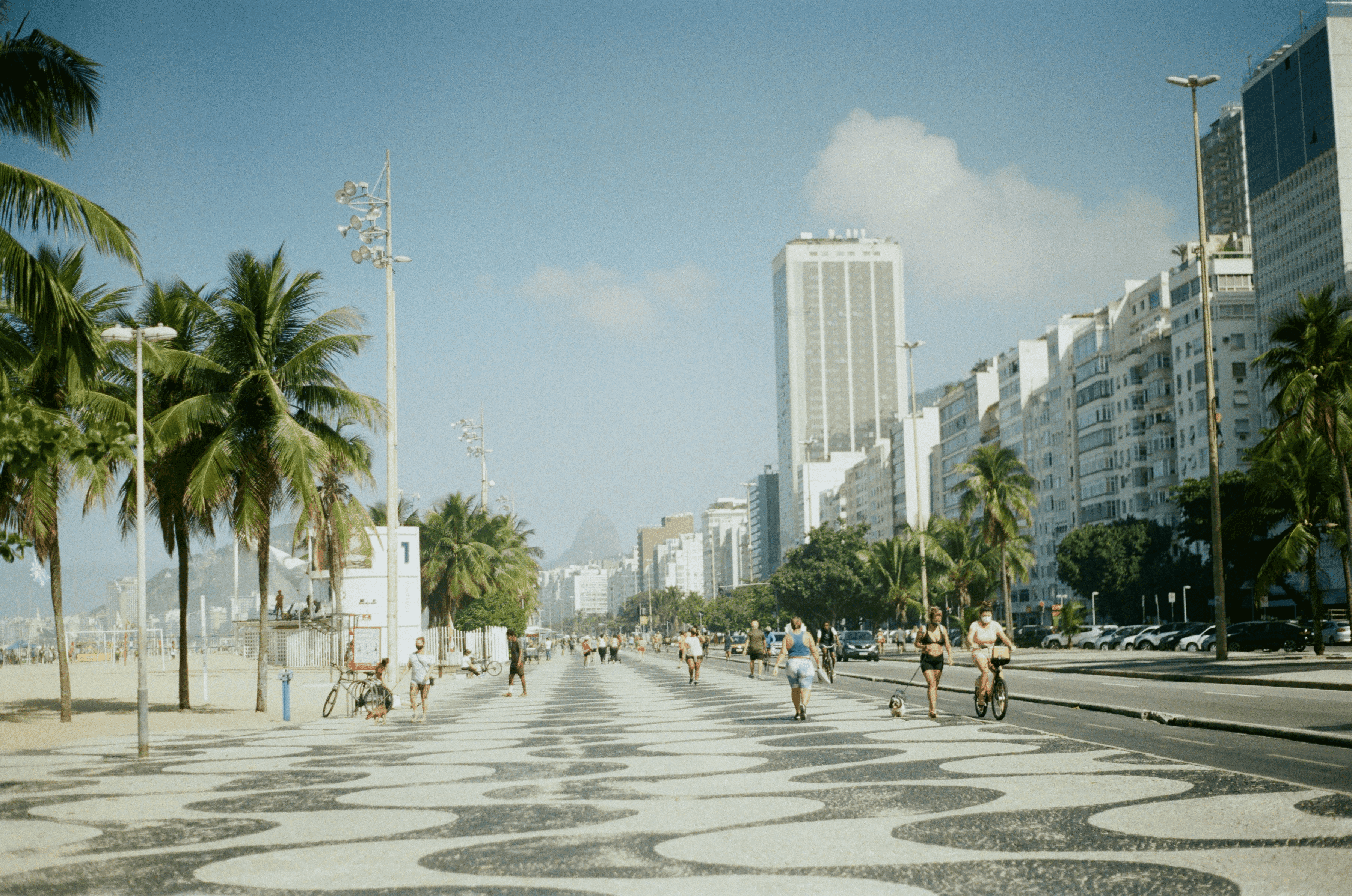 A street view at Copacabana Beach, Rio de Janeiro, Brazil; those who naturalize as Brazilian citizens gain the right to bring their immediate family members to Brazil with them.