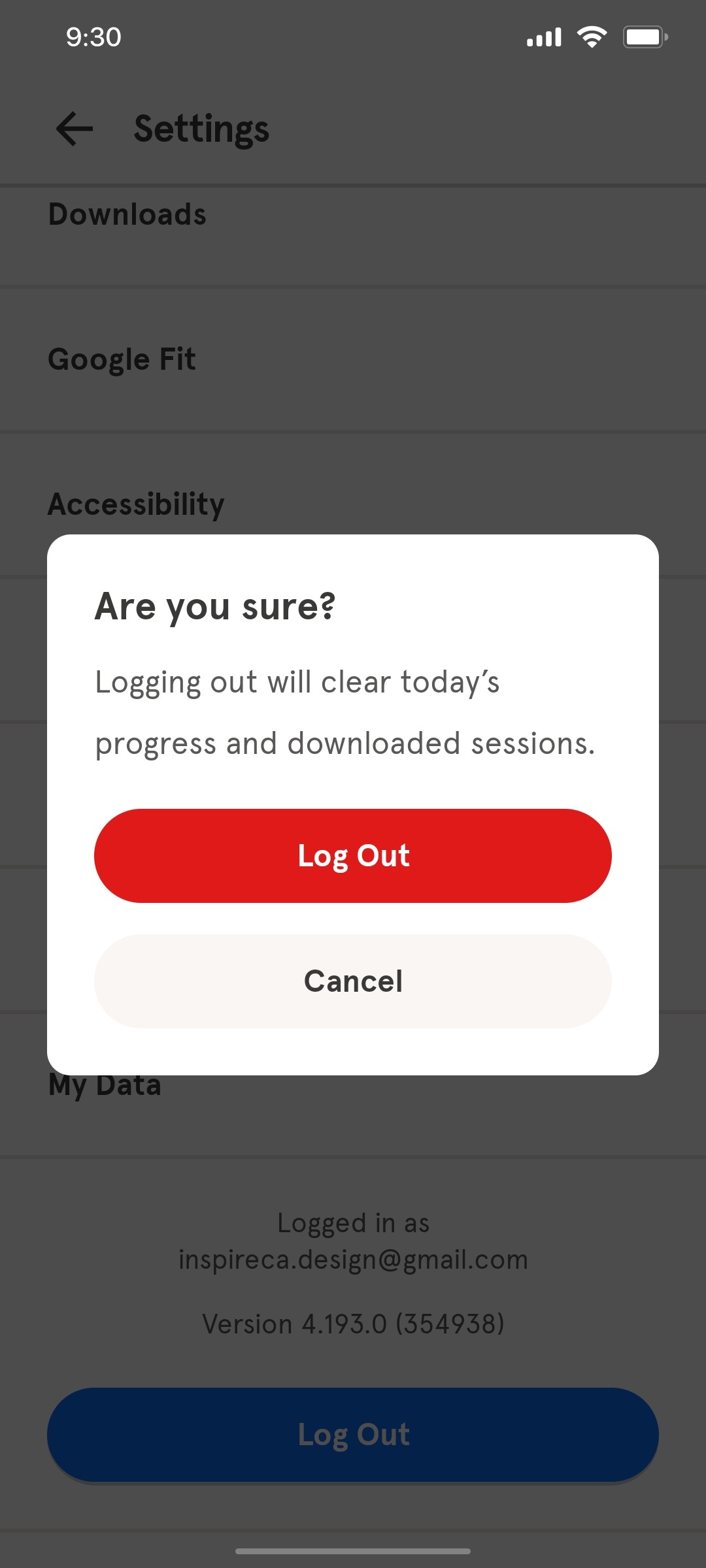Headspace Logout screen